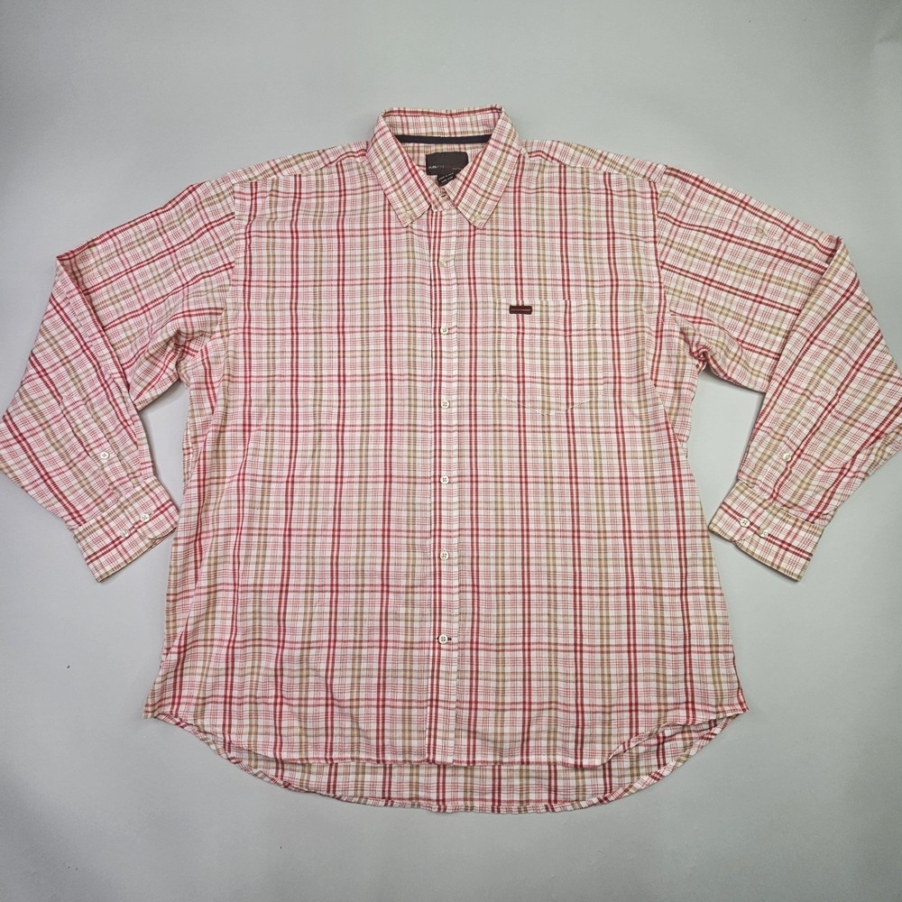 FUBU VTG Men's 1X Shirt Red Tan Plaid Long Sleeve Button Up Cotton Streetwear